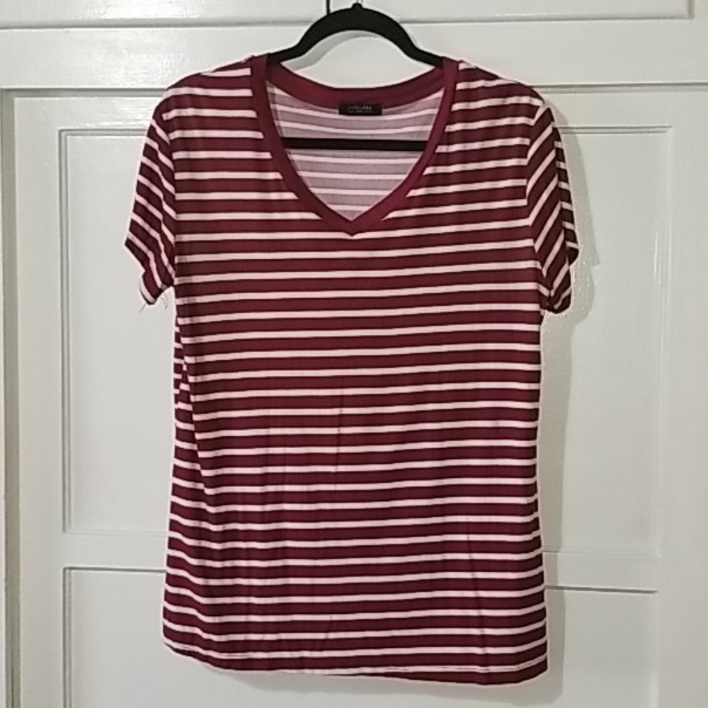 Burgundy and White VNeck TShirt